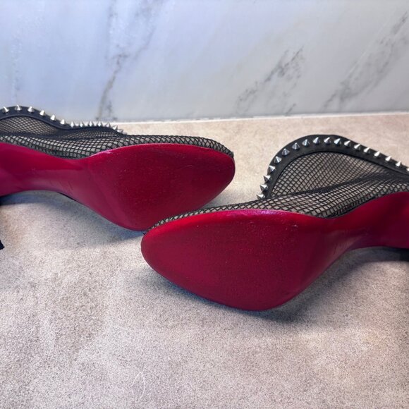 Christian Louboutin Bourriche Mesh Lace and Leather Spiked Bootie. - Picture 7 of 15